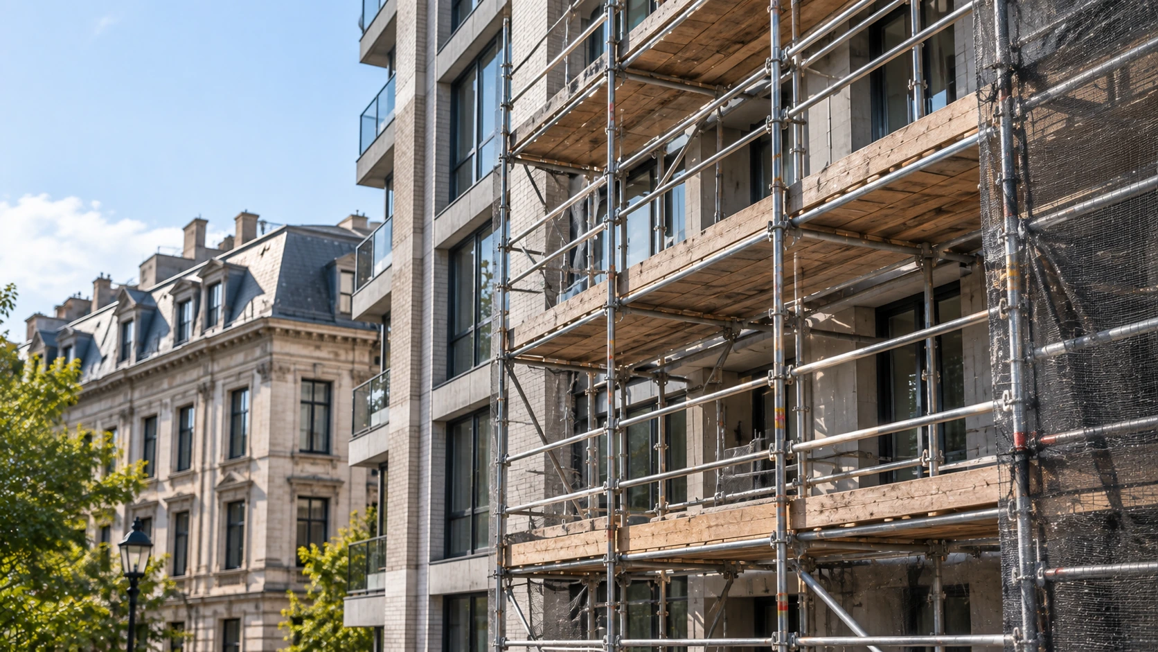 Scaffolding on a building facade